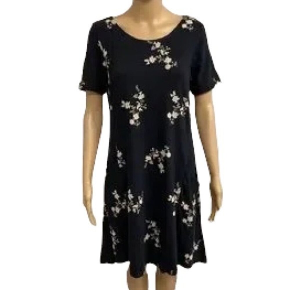 Fat Face Simone Floral Dress Black White Short Sleeve Pockets Cotton Blend Sz 6